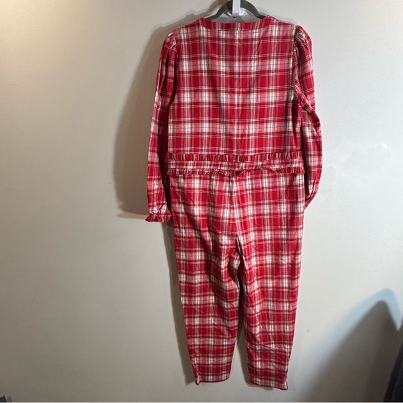 SMASH + TESS Sz S Oversized Red Plaid Long-Sleeve Flannel Ruffle Jumpsuit NEW - Picture 10 of 12
